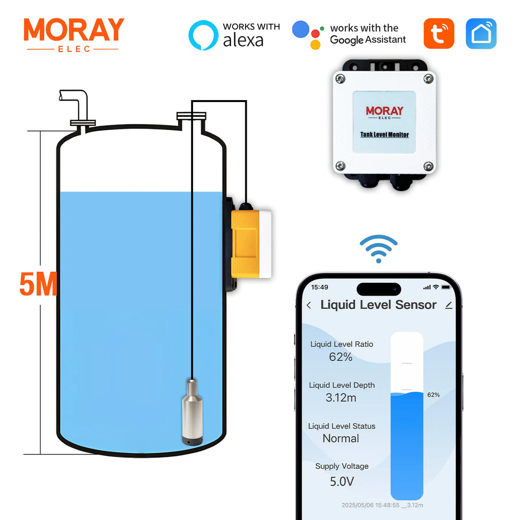ME202W 5m Intelligent Water Tank Level Sensor Meter Tuya Intelligent Remote WiFi High Accuracy Oil Diesel Water Level Meter