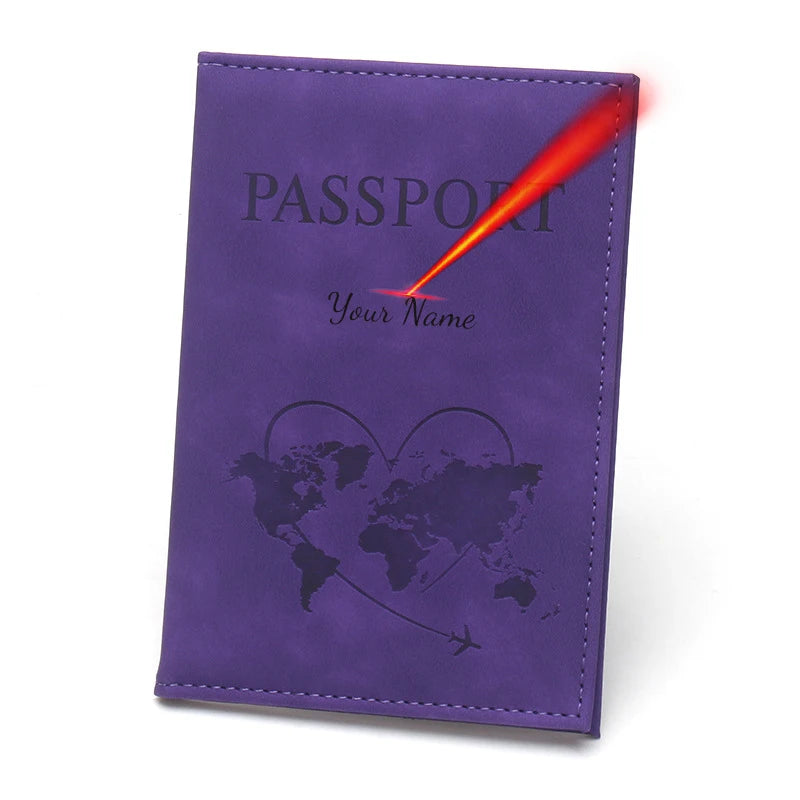 Laser Engarving Name Passport Cover Travel Wallet Pu Case for Passports Passeport Personnalisé Names Number