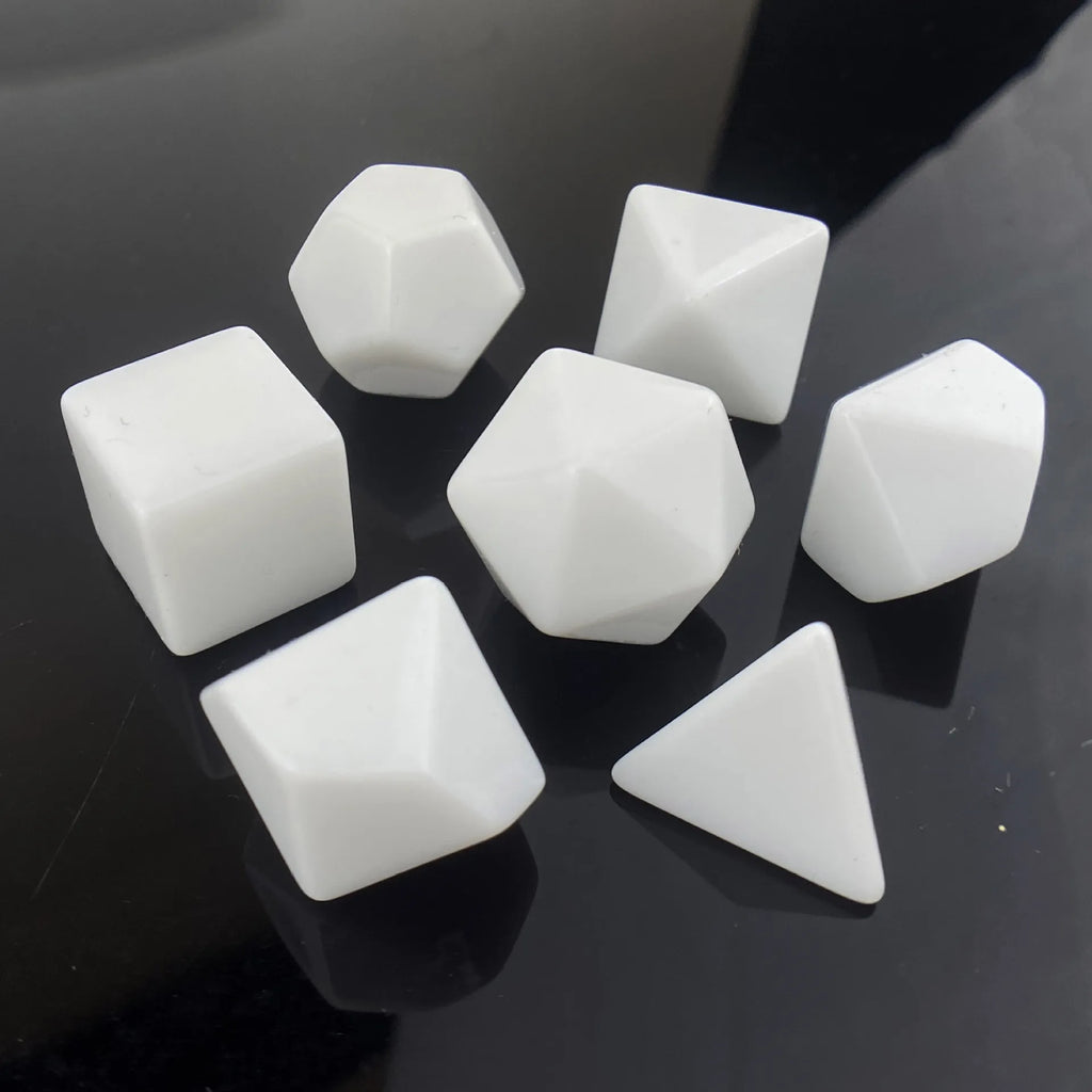 7 Pcs Set of Black White Blank D20 D12 D10 D8 D6 D4 Polyhedral Dice Kit for Kids DIY Engrave Print for Party Board Game DND TRPG