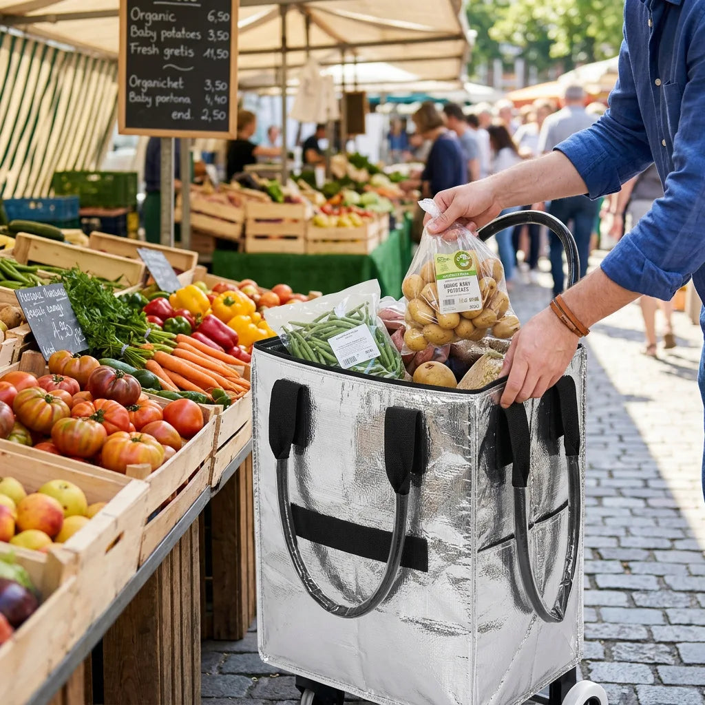 Foldable Wheeled Shopping Tote Bag Rolling Grocery Cart Bag Portable Travel Luggage Bag for Shopping Camping Travel Business