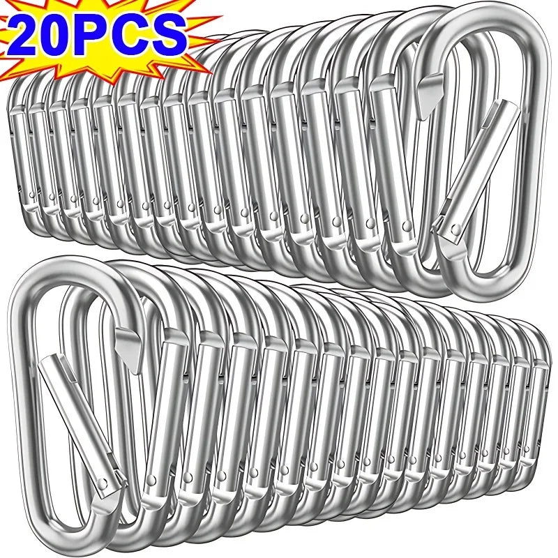 D Ring Carabiner Aluminum Alloy Keychain Clip for Water Bottle Bluetooth Headset Backpack Buckle Outdoor Camping Hiking 20/2pcs
