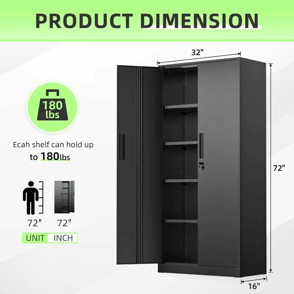 72” Metal Storage Cabinet, Garage Cabinets and Storage System with Doors and Shelves
