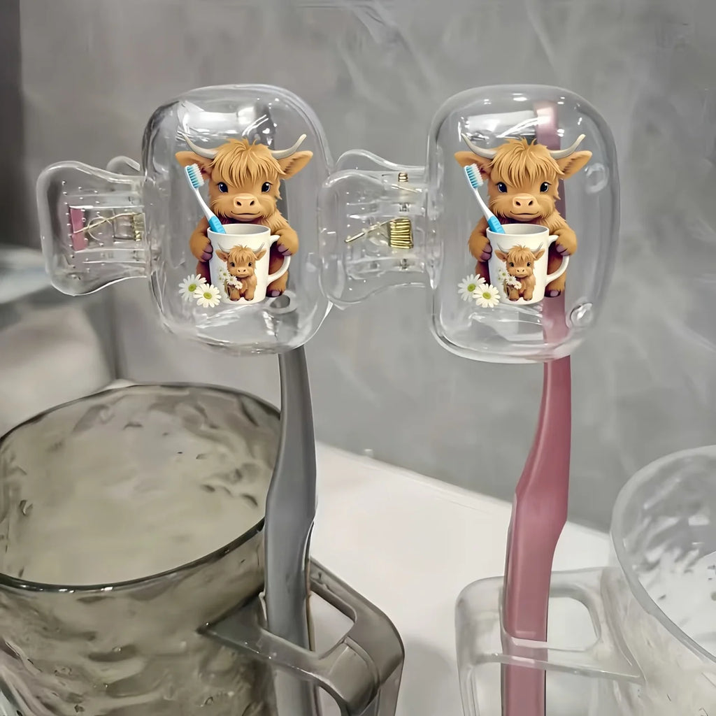 2pcs Highland Cow Portable Toothbrush Case Ideal for Home and Travel Use Perfect Party Holiday Gifts For Family Friends Women