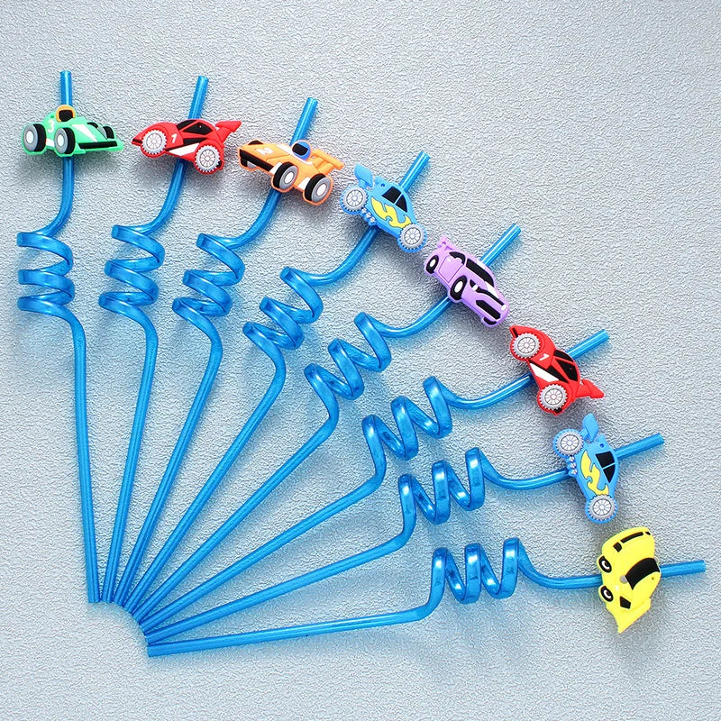 8pcs car shaped straws, reusable drinking milk, birthday theme party straws wedding cocktail bar party straws