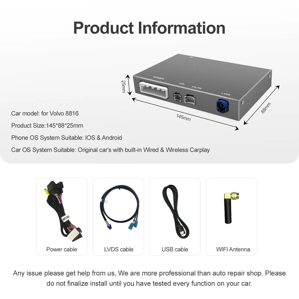 Wireless Carplay Android Auto Module For Volvo S60 XC60 V60 V40 2015-2018 Decoder Box Navigation Functions BT Support Revers