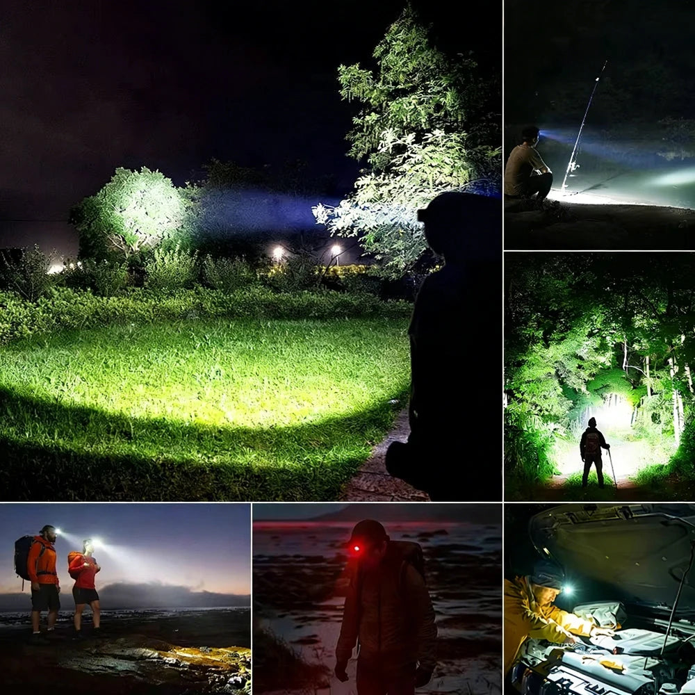 Super Powerful COB Head Flashlight LED Portable Head Lamp USB Rechargeable 7 Modes Outdoor Camping Hiking Headlamp Work Light