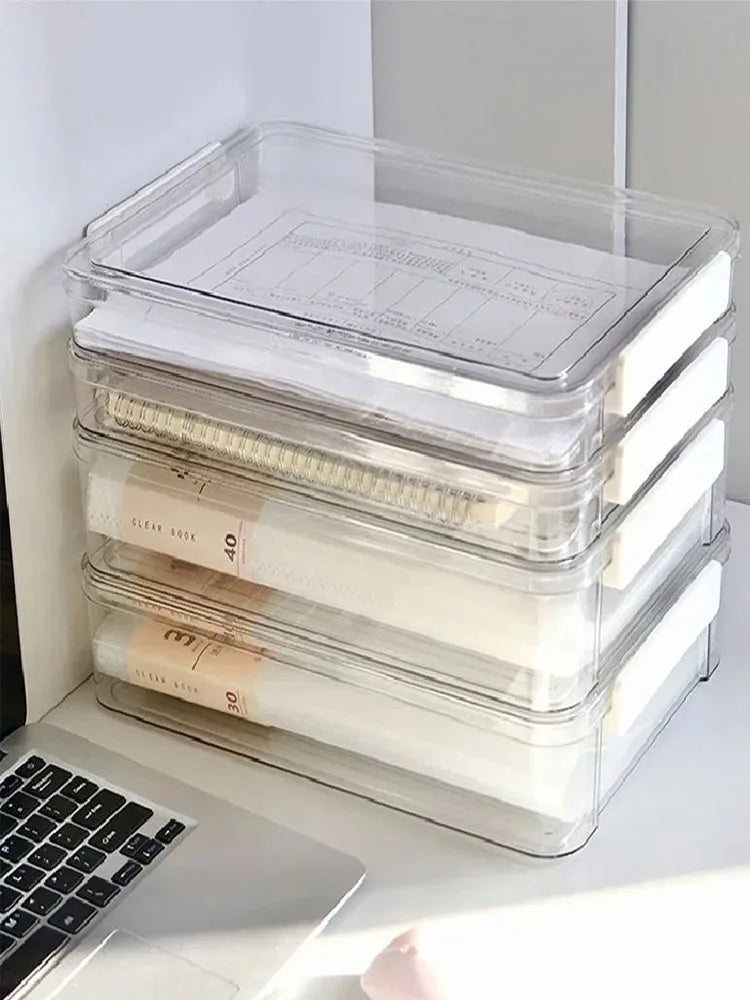 1-3 pcs Clear Plastic Document Storage Box with Handle - A4 File Organizer for Desk, Office, and School