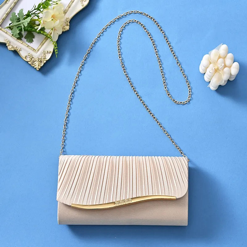 New Ruffled flip handle bag Stylish Satin Envelope Storage Bag Bridal Party Evening Dress Bag Metal chain shoulder bag