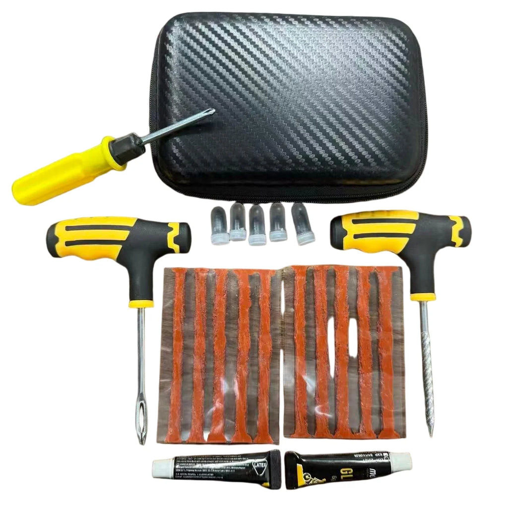 Roadside Emergency Flat Tire Repair Kit Portable Complete Tools with Storage Bag for Car Motorcycle Truck Quick Puncture Fix