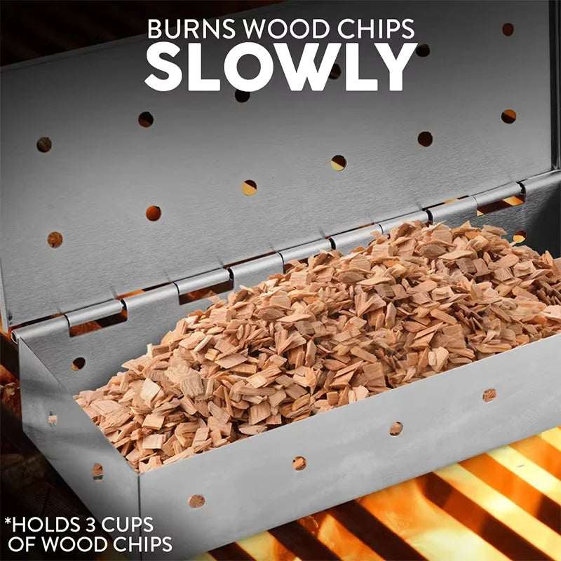 BBQ Smoker Box Stainless Steel Wood Chips Smoker Box with Hinged Lid Heavy Duty BBQ Smoke Box For Charcoal Grilling YY224
