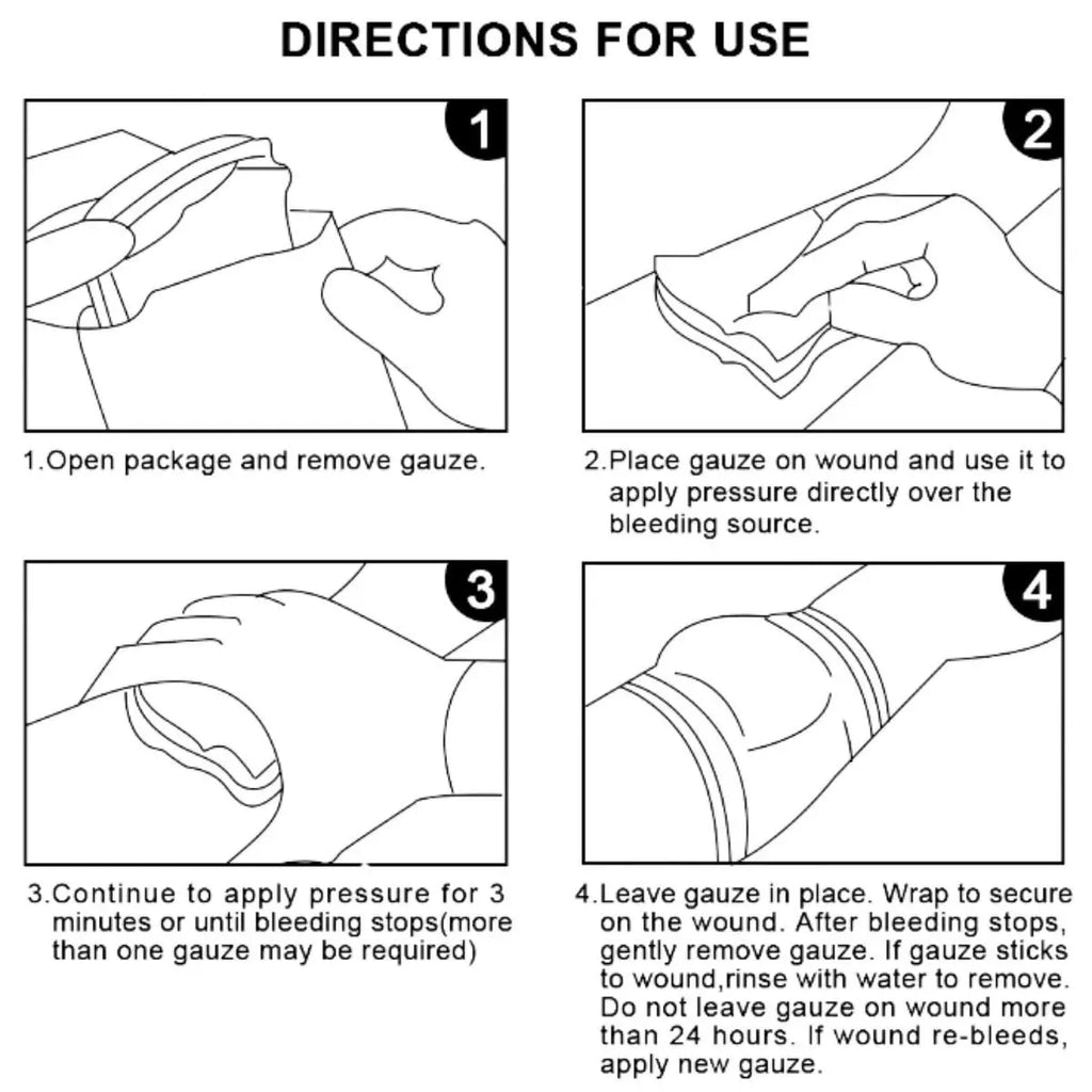 Kaolin Hemostatic Z-Fold Gauze Soluble Trauma Dressing Tactical IFAK Emergency First Aid Wound Care Supplies multiple sizes