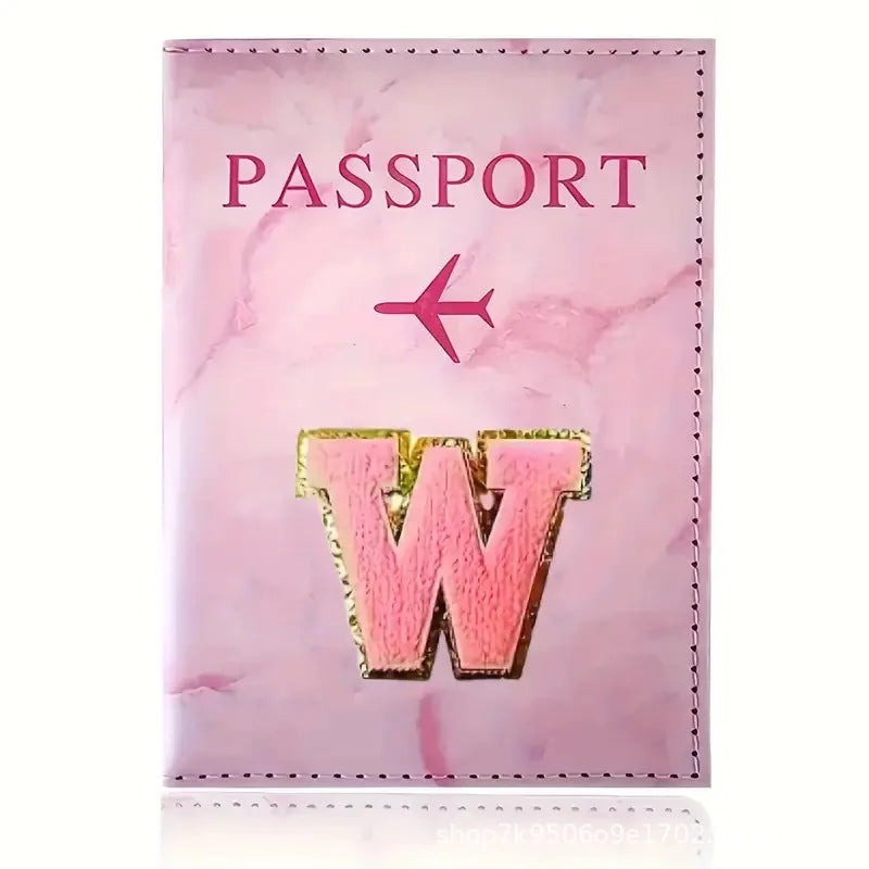 Pink PU Leather Passport Holder with Embroidery Label, Ticket & ID Credit Card Holder Cover, Travel Accessories