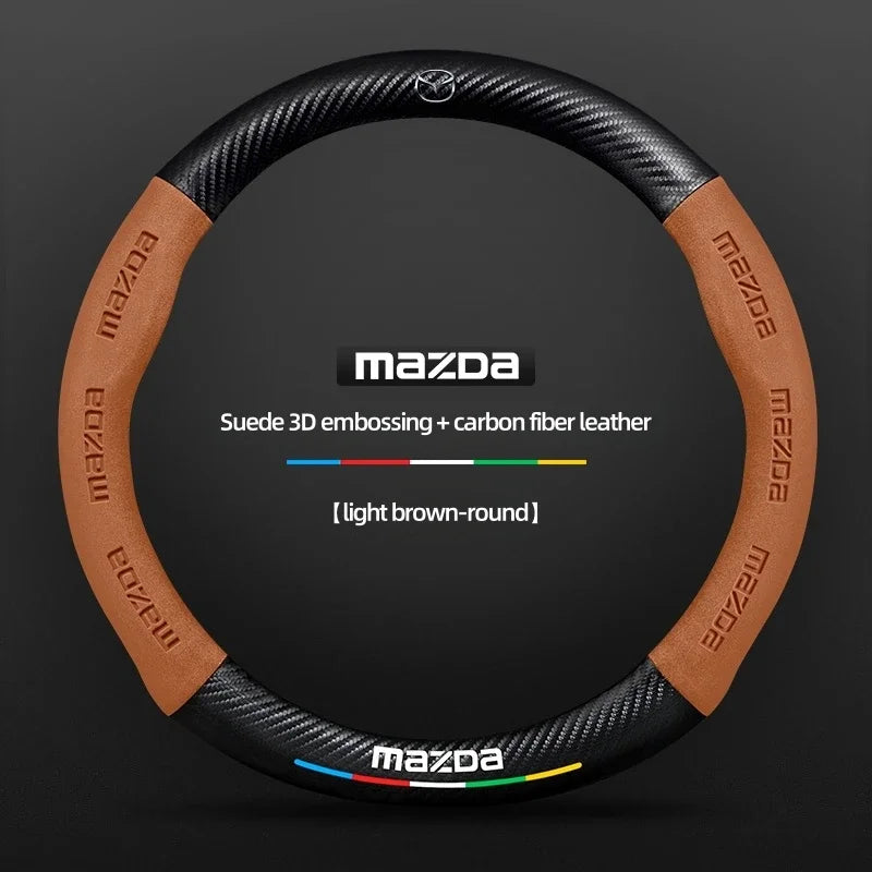Car Suede Carbon Fiber Leather Steering Wheel Cover For Mazda BT-50 CX-3 CX-4 CX-5 CX-7 CX-9 MX5 Mazda 3 Axela 6 Gh Gj Demio Car