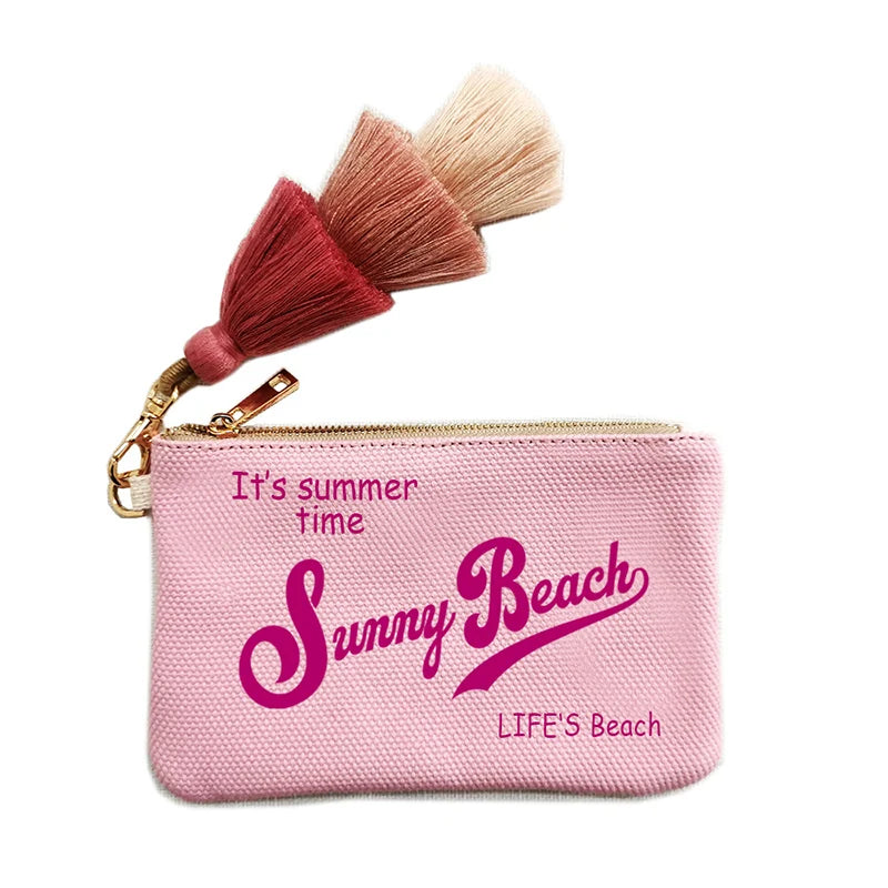 Customizable Letter Purse Leisure Personality Tassel Design Canvas Cotton Women's Clutch Office Gifts Beach Wallet iPhone Bag