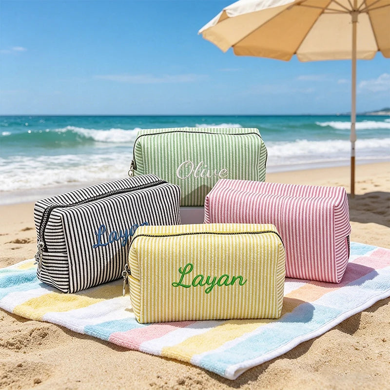 Customised Embroidery/Standard Style 2 Options, Striped Bubble Yarn Clutch, Makeup Bag, Back-to-School Season, Great Gift!