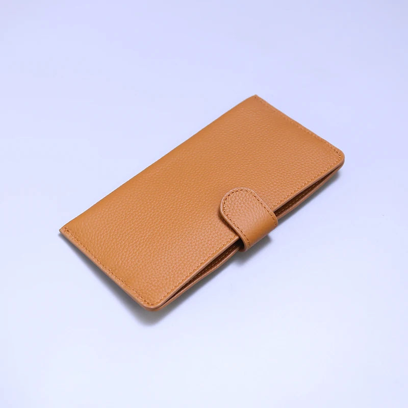 Genuine Leather Women Wallets Luxury Long Hasp Lychee Pattern Coin Purses Female Brand Solid Colors New Thin Clutch Phone Bag