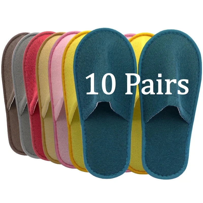 5-10 Pairs Disposable Slippers Women Men Home Soft Plush Slides Unisex Travel Hotel Households Non-slip Shoes Family Guest Shoes