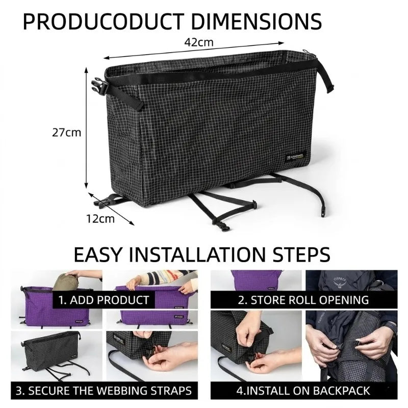 Ultralight Dyneema Backpack Top Lid Waterproof Expansion Pouch Multifunctional External Storage Bag for Hiking & Mountaineering
