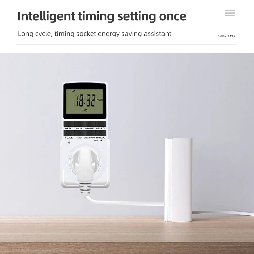 TM02 Electronic Digital Timer Kitchen Timer Socket Outlet 230V 110V 12/24 Hour Cyclic Outlet Programmable Timing EU FR US Plug