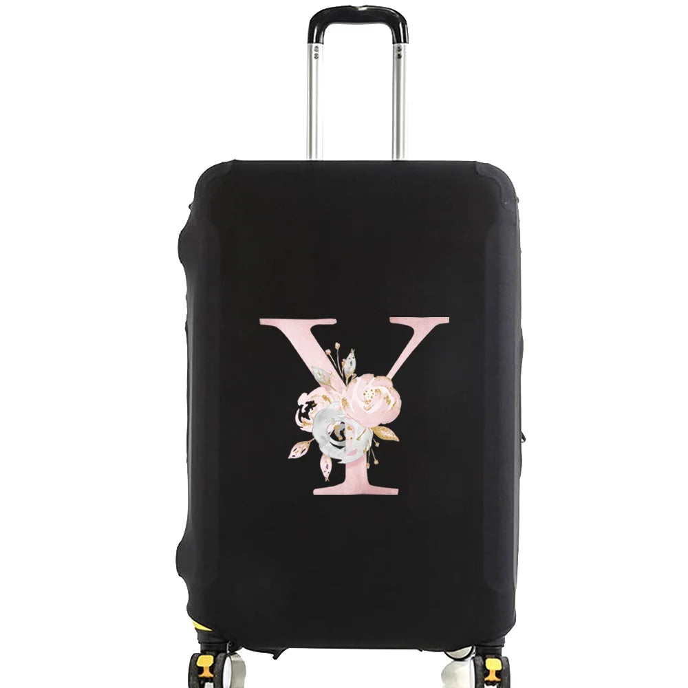 Luggage Case Suitcase Protective Cover Pink Flower Letter Name Pattern Travel Elastic Luggage Dust Cover Apply 18-28 Suitcase