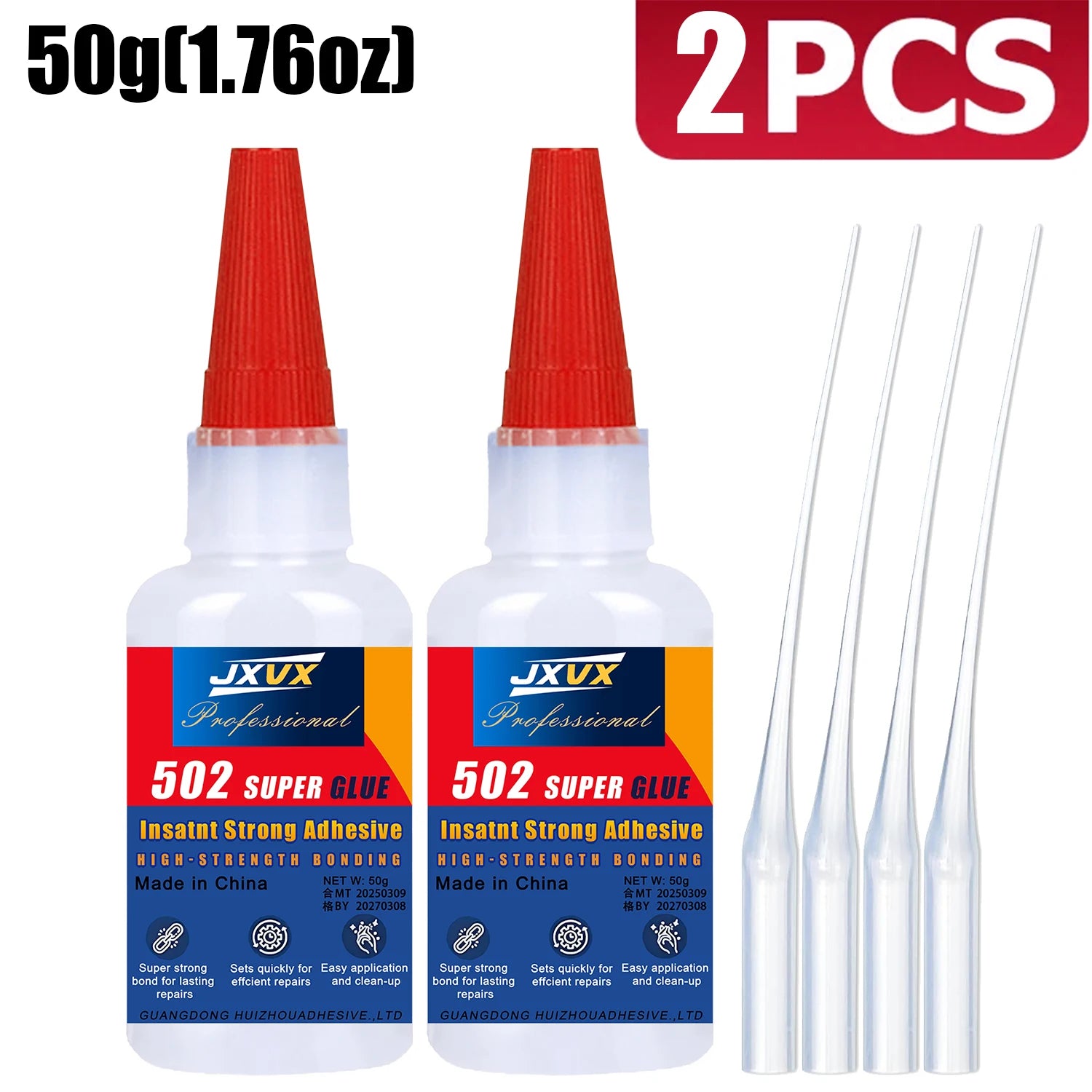 JXVX 50g 4pcs 502 Instant Strong Adhesive Super Liquid  Cyanoacrylate Universal Instant Glue for Resin Ceramic Metal Glass Fast Dry Glue,waterproof super glue extra strong.