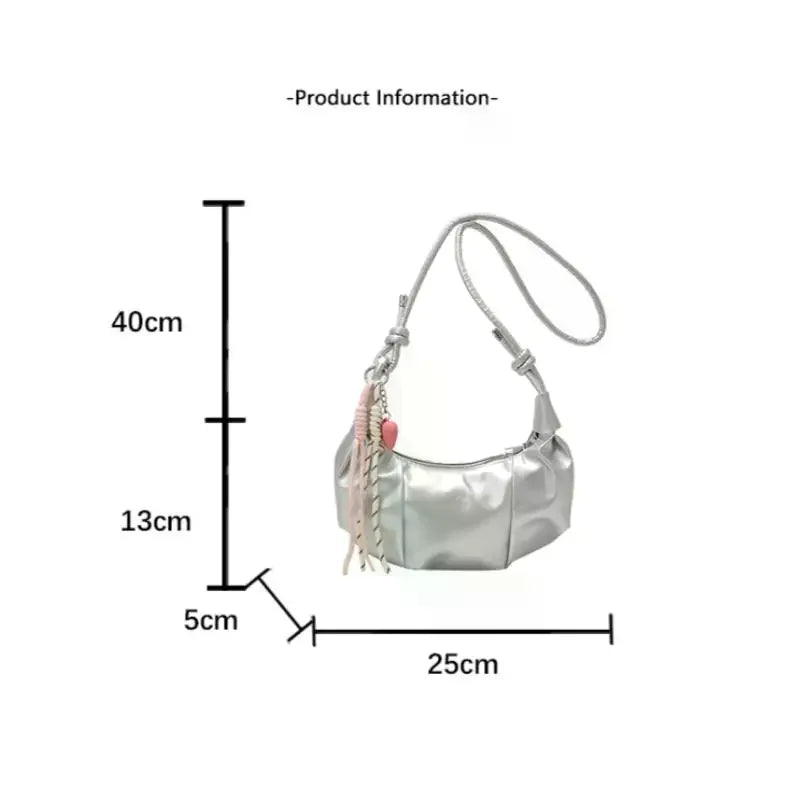 Fashionable Dumpling Shape Shoulder Bag For Women Street Trend PU Material Zipper Opening Crossbody Purse For Daily Use