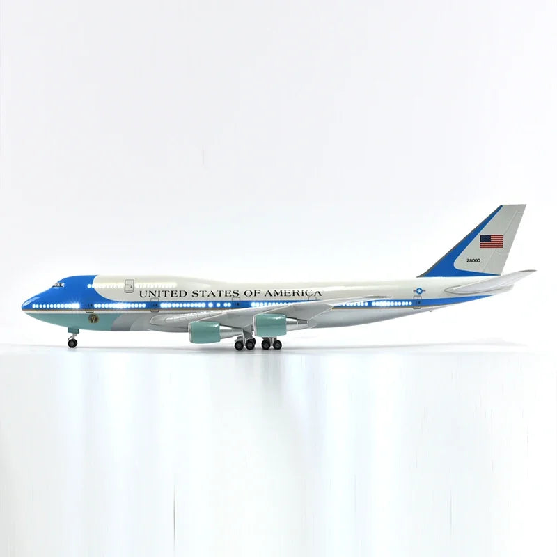 Air Force One Boeing 747 Plane Model Resin 47cm Airplane Model Aircraft Model 1/150 Scale Diecast Toy Airplanes Planes W Light