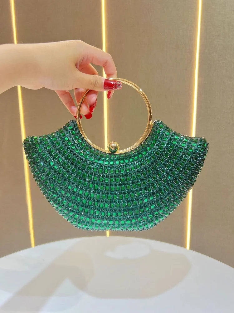 Elegant Diamond Embedded Women's Evening Bag Luxury Full Diamond Design Party Wedding Handbag Wallet Mobile Pocket Crossbody Bag