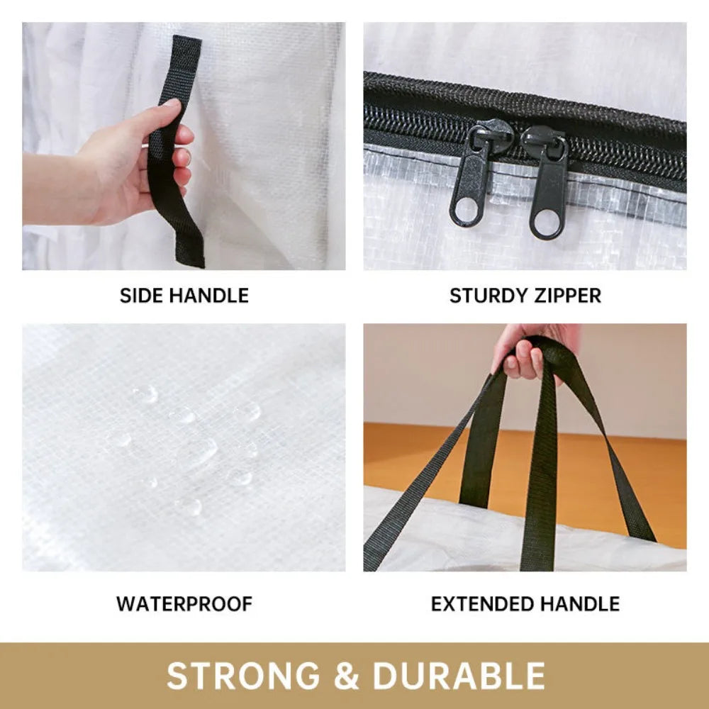 Clear Heavy Duty Moving Bags Extra Large Storage Totes With Zippers And Handles Translucent Clothes Blanket Closet Organizer