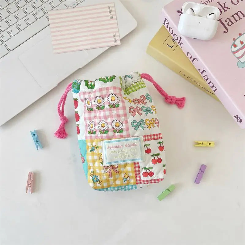 【MAX-22】Floral Storage Bag Drawstring Drawstring Pocket Soft Cotton Anti Fall Cosmetic Bag Sundry Storage Camera Bag