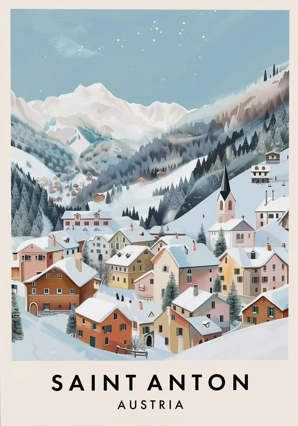 Famous Ski Resorts Travel Posters France Alpes Saint Anton Snow Mountain Prints Canvas Painting Wall Art Picture Home Room Decor