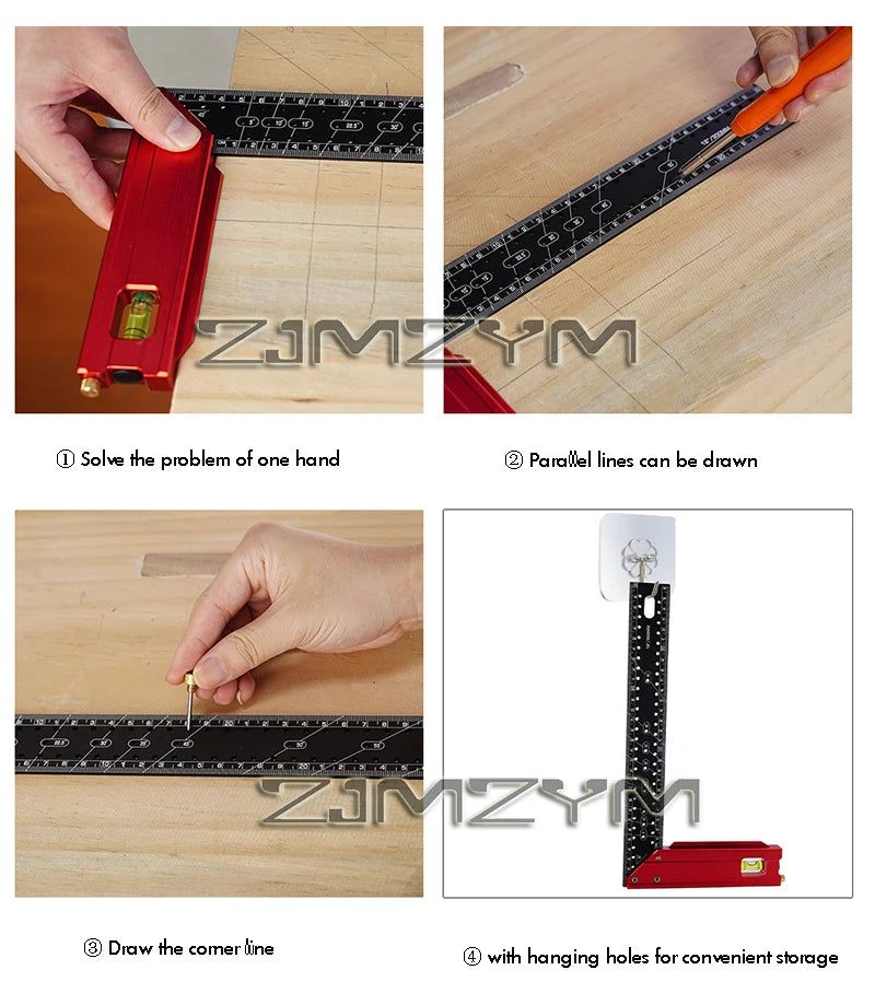 Aluminum Alloy Multi-angle Measuring Ruler Square Ruler Parallel Line Drawing Hole Scribing Ruler Layout DIY Tool отверстиями