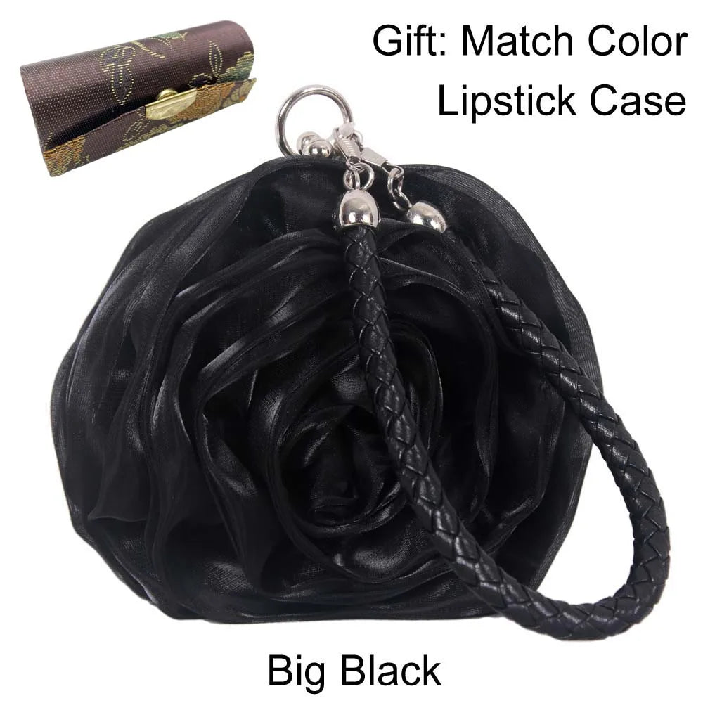 Colourful Women's Rose Flower Handbag Top Handle Bridal Bags Satin Party Wedding Evening Bags Luxury Lady Clutch Purse