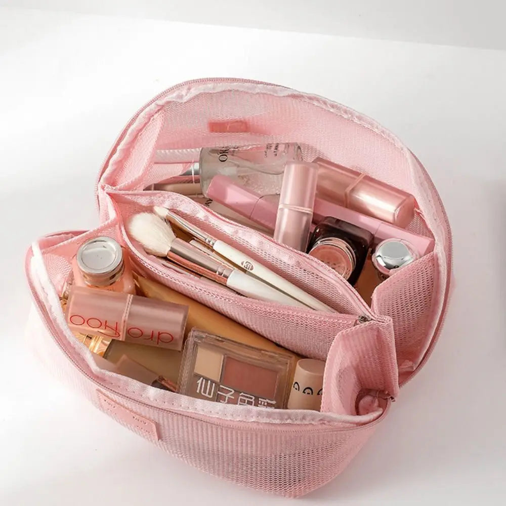 Portable Mesh Handheld Makeup Bag Square Lightweight Storage Toiletry Bag Zipper Large Capacity Transparent Mesh Cosmetic Bag