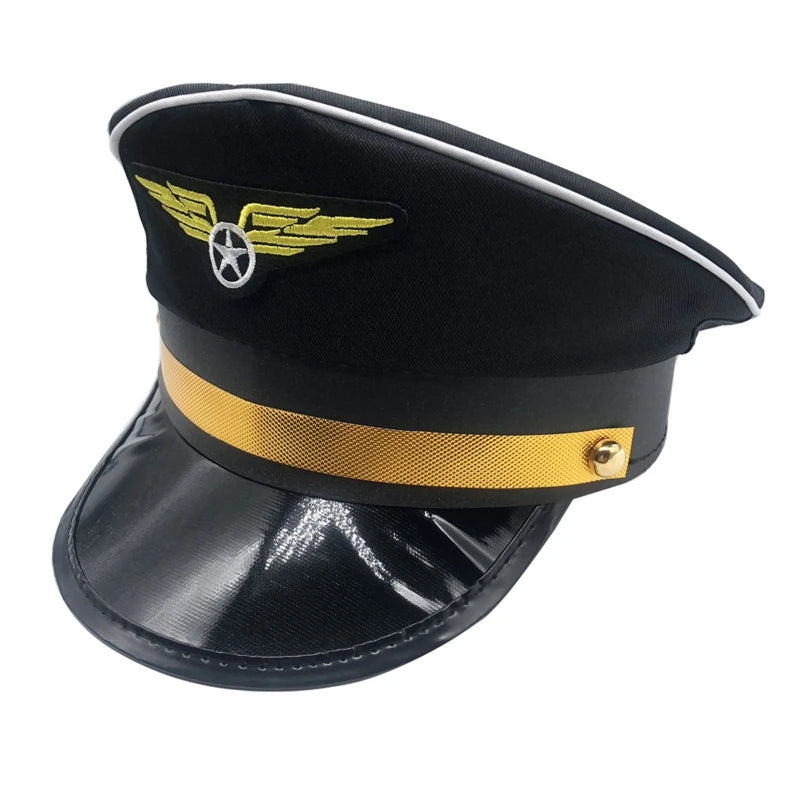 Fashion Aviation Octagonal Captain Hat Adjustable with Badge Pilot Hat Performance for Masquerade Party