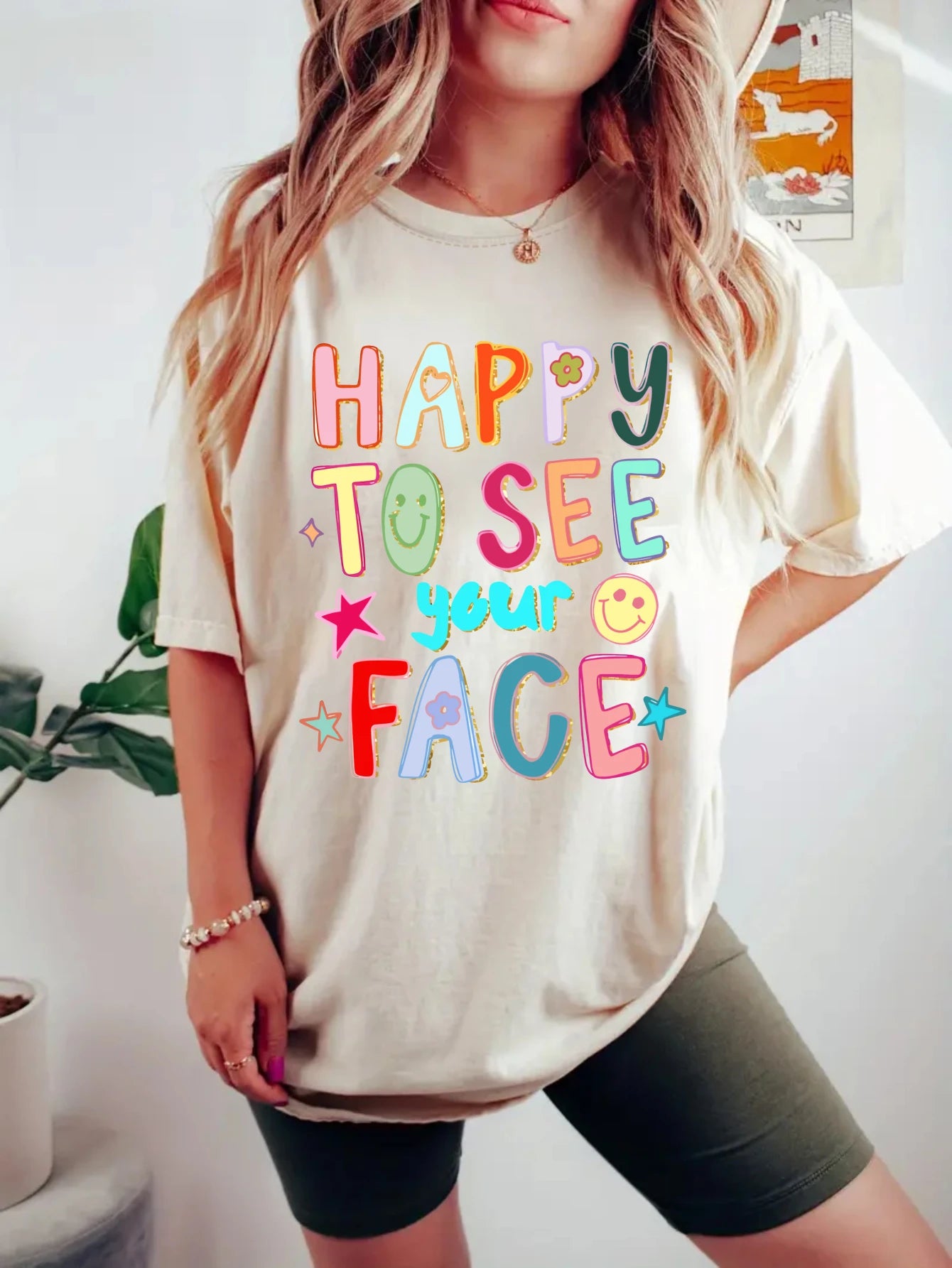 women's plus size tank top Happy To See Your Face Suitable for sports and daily wear Summer beach vacation top sleeveless casual