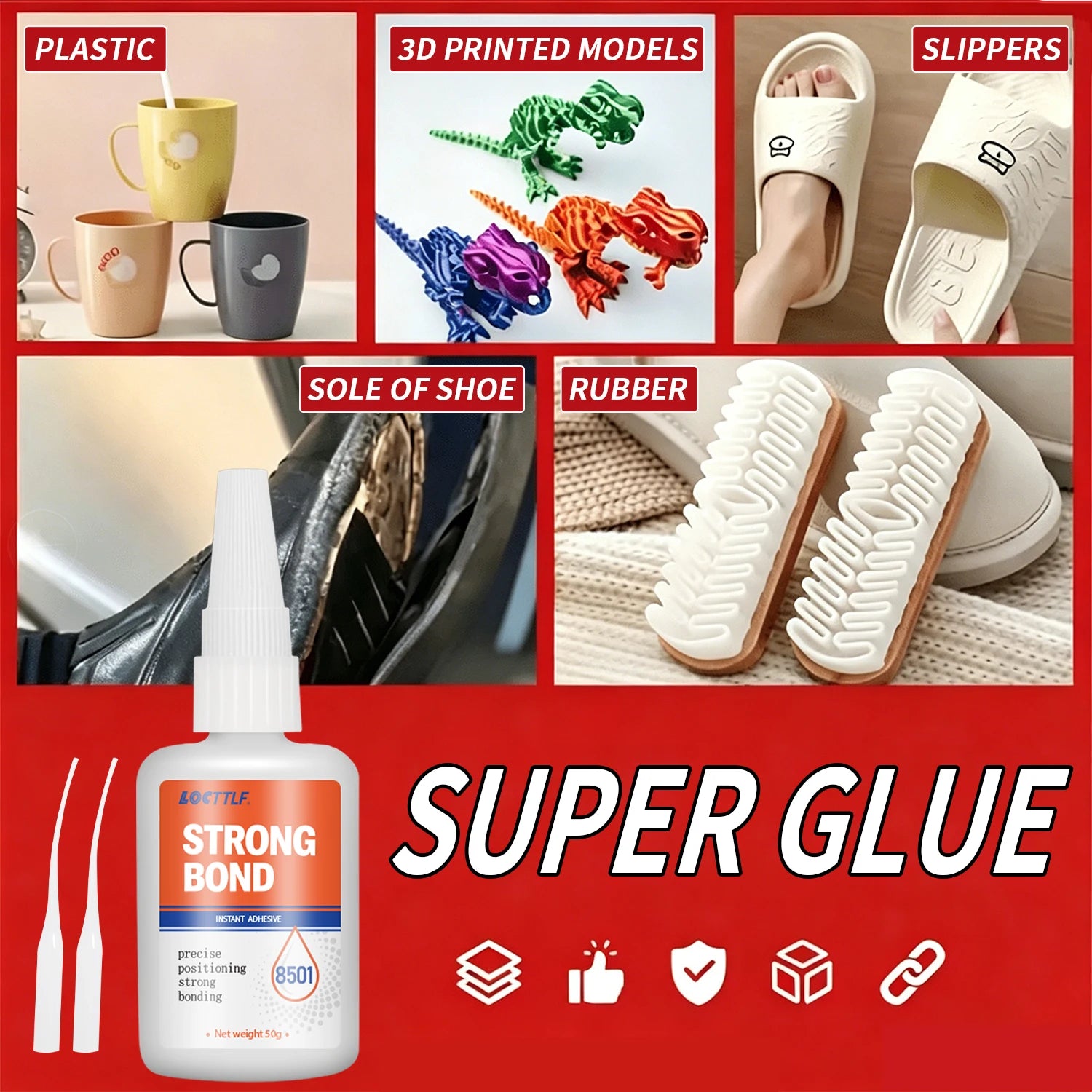 Super-Fast-Drying Adhesive 50g Transparent Water-Resistant and Heat-Resistant Plastic Wood Metal Glass Leather and DIY Projects