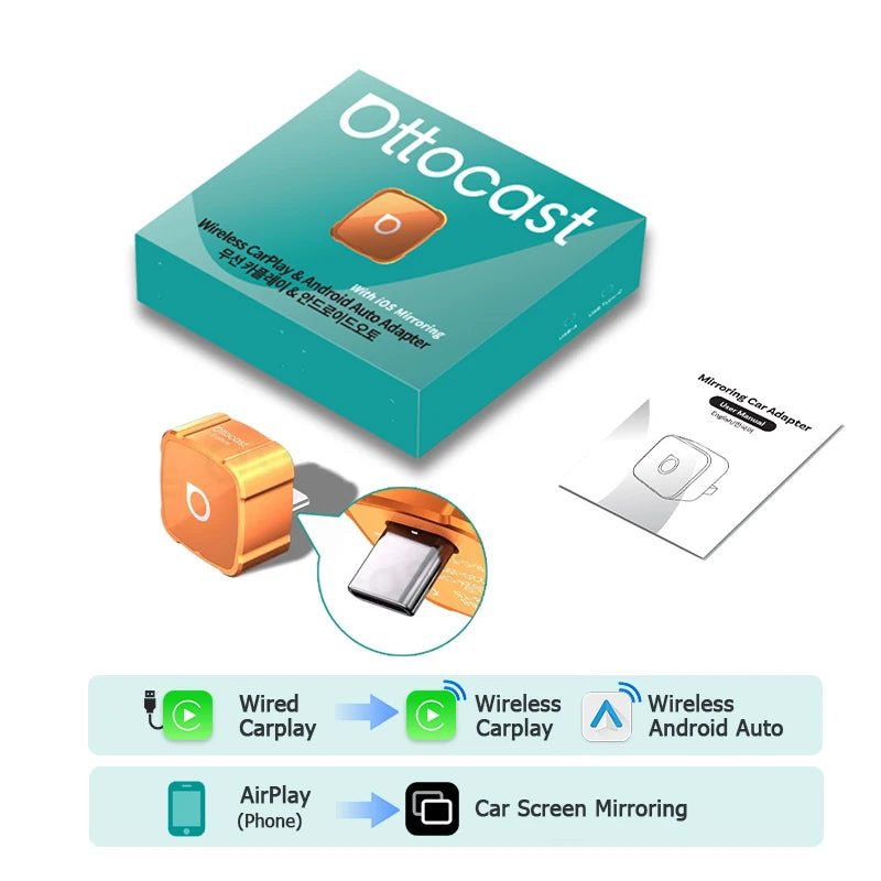 OTTOCAST MINI AIR Cube 4.0 Wireless CarPlay Android Auto 3 in 1  Adapter Screen Mirroring Car Accessories for Youtube Tiktok