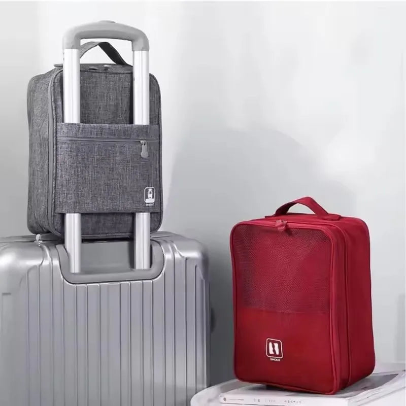 Breathable Mesh Waterproof Travel Shoe Storage Bag with Trolley Sleeve Portable Organizer Pouch for Sneakers Visible Design