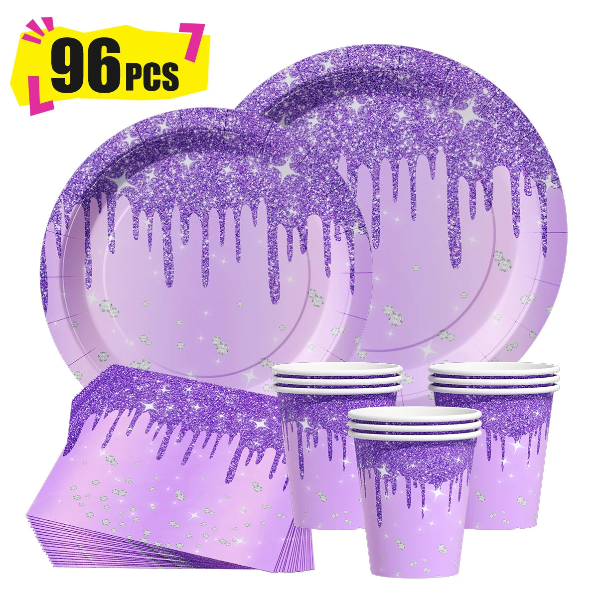 Colorful Tableware Set Rose Gold Purple Gold Birthday Wedding Disposable Paper Plate Cup Tissue Party Supplies