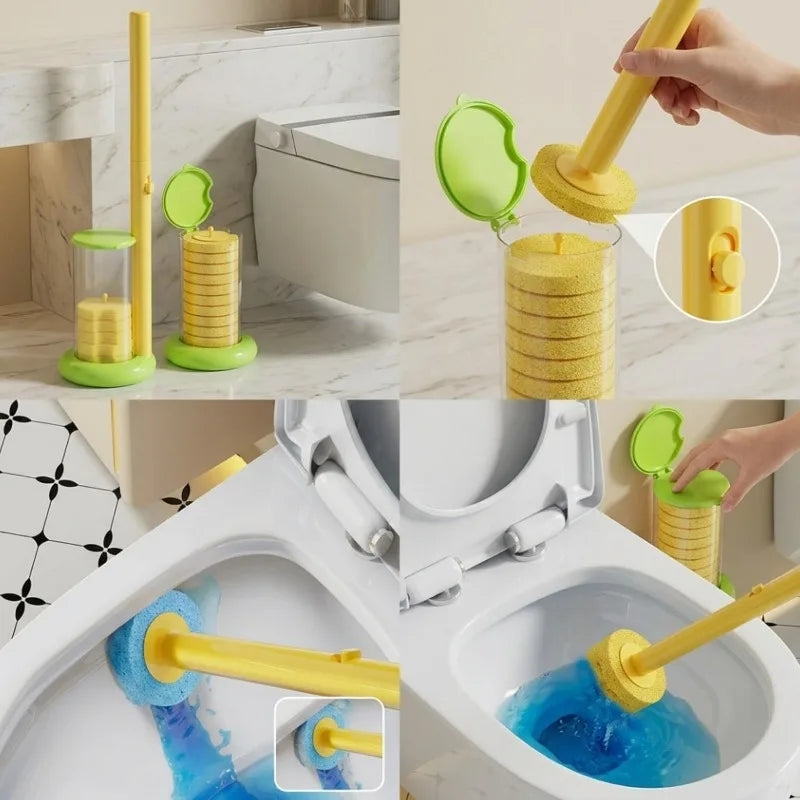 1/30x Disposable Toilet Brush Yellow Sponge Cleaning Pads Handle Replacement Sponge Wipe Head Home Bathroom Cleaning Supplies