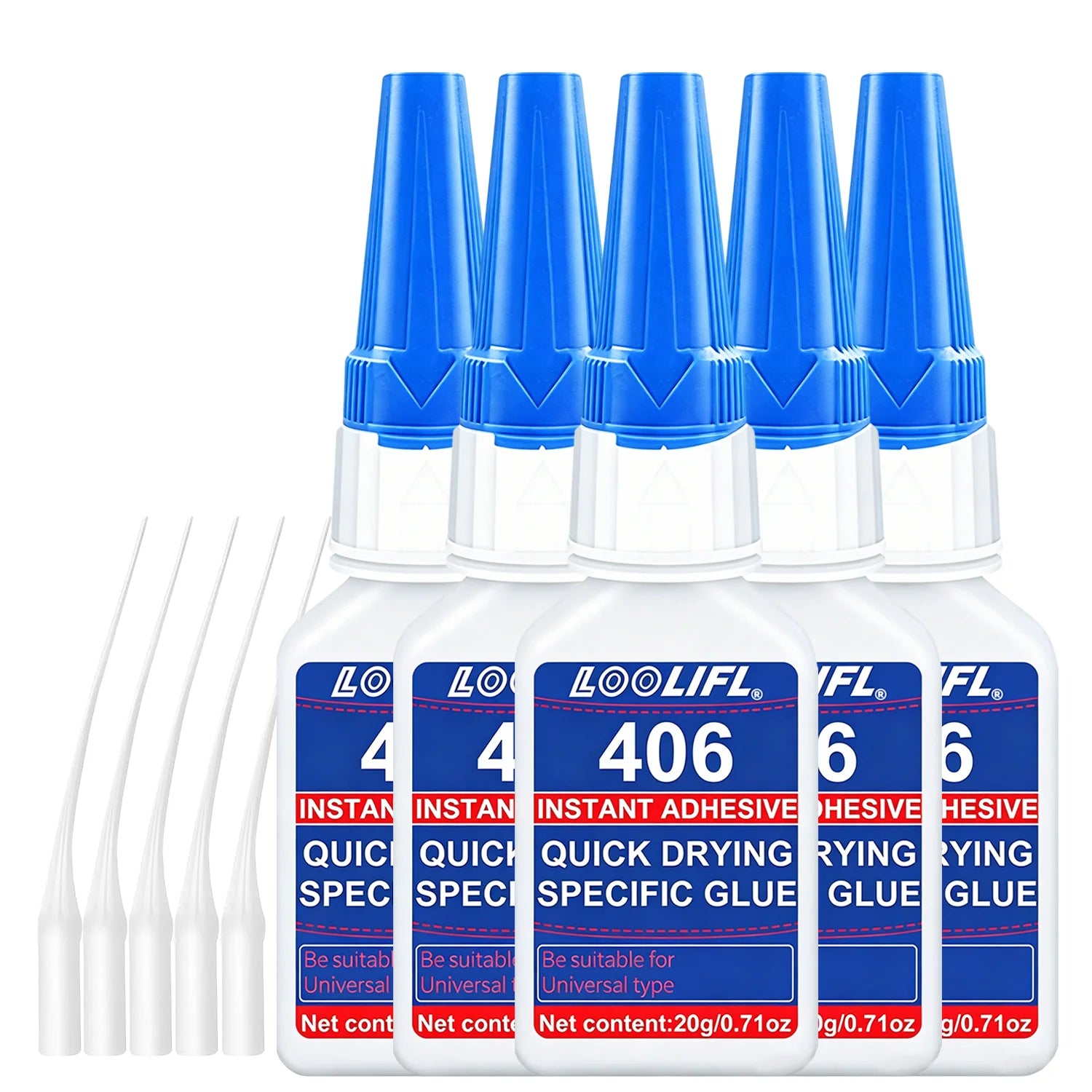 Loolifl 5Pcs 406 20g Cyanoacrylate Super Glue for Plastic Rubber Metal Ceramic All Purpose Adhesive for DIY Craft Home Repair