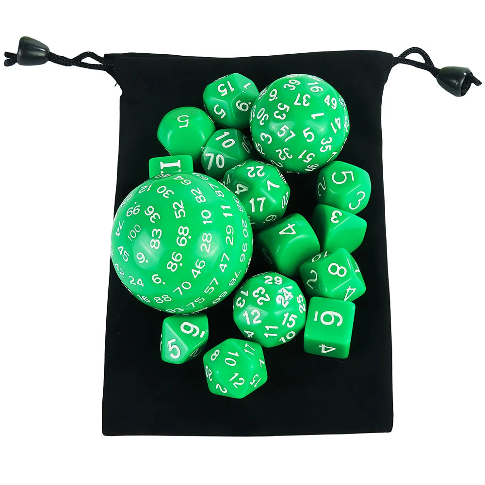 15 Pieces Acrylic Opaque Polyhedral Dice Set D3-D100 Game Dice with Velvet Dice Bag for DND Role Playing Table Games Party
