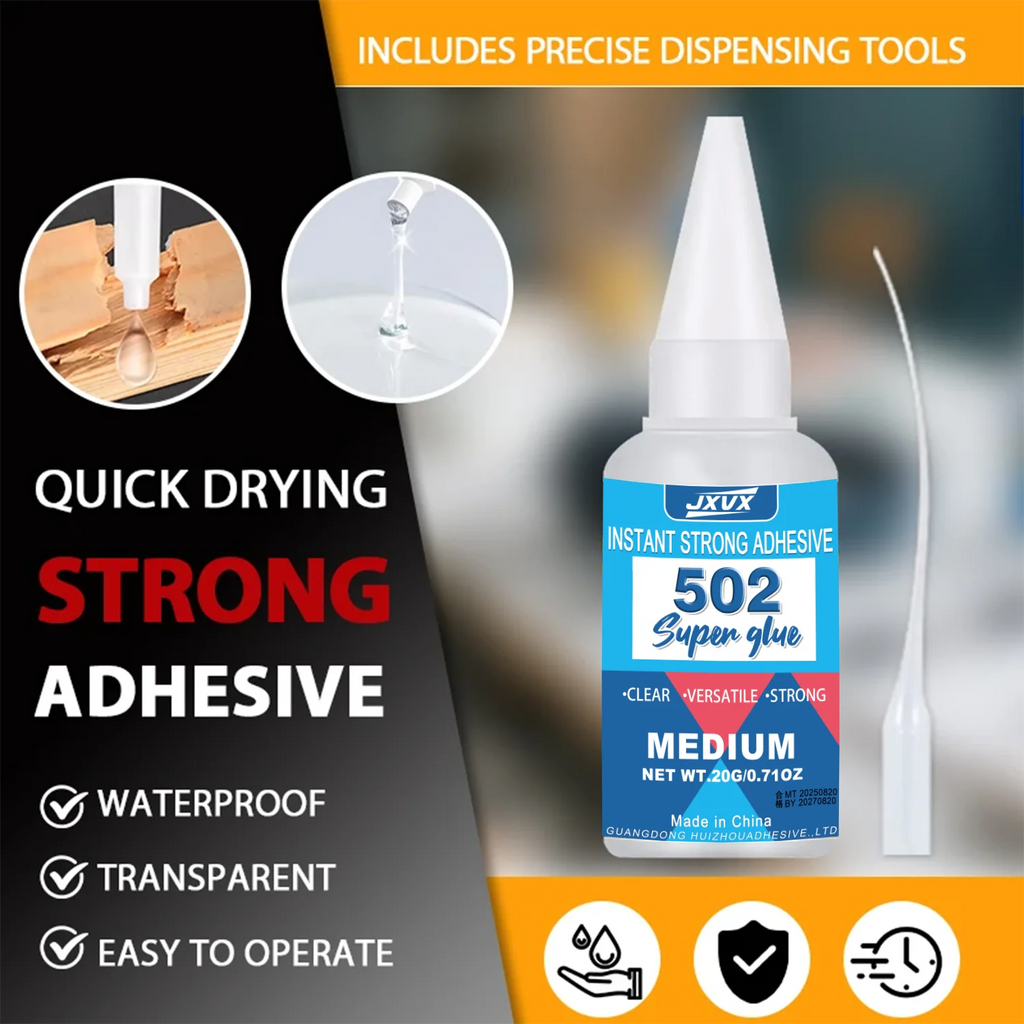 JXVX 1-15 PCs Super glue 502 High Strength Quick-drying Cyanoacrylate Transparent  Waterproof Adhesive for leather, rubber, wood, Metal High Strength Liquid glue Tool With Precision Distributor 0.7oz.