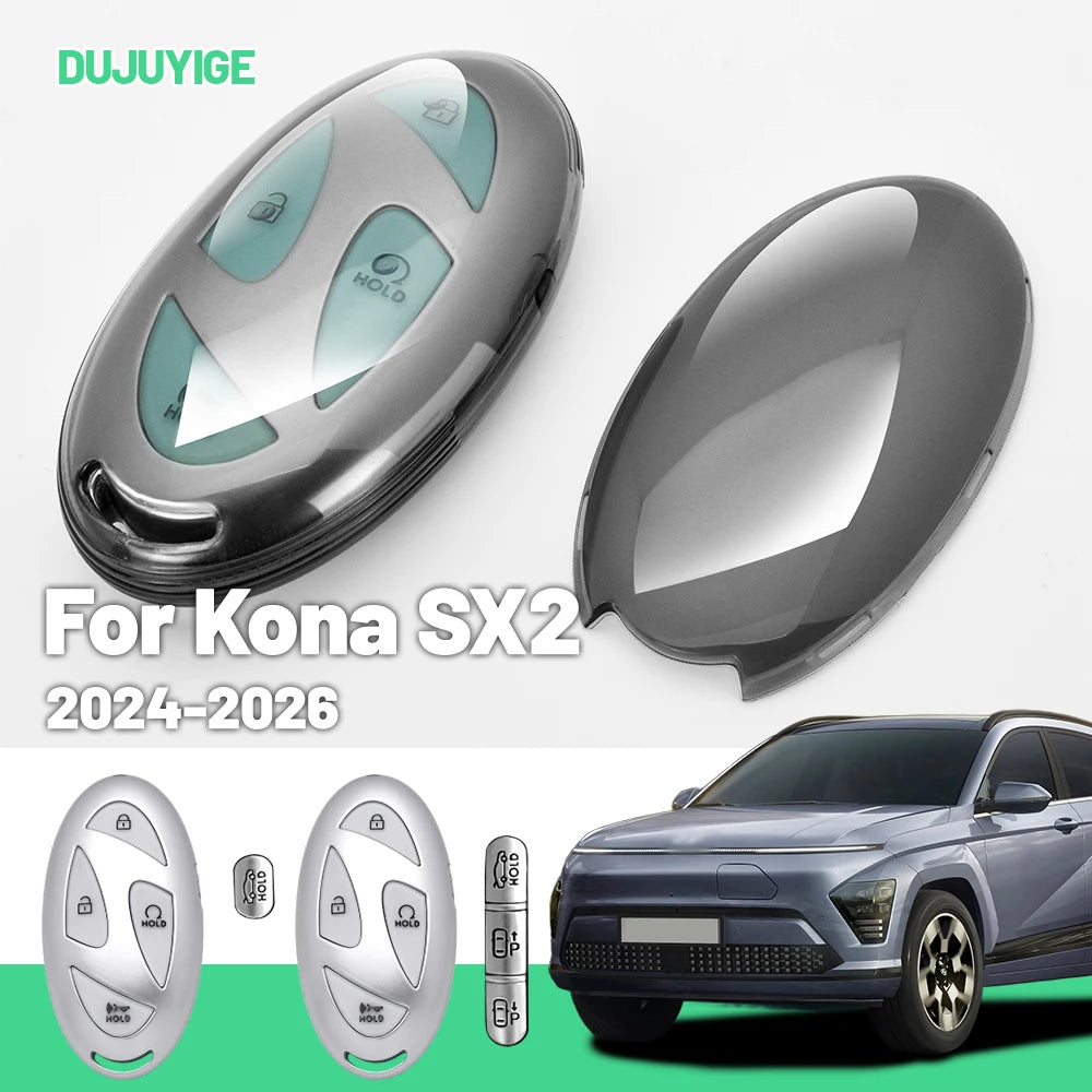 Clear TPU Car Key Case For Hyundai Kona SX2 2024-2026 Key Fob Cover Protector Shell Auto Accessories 2025