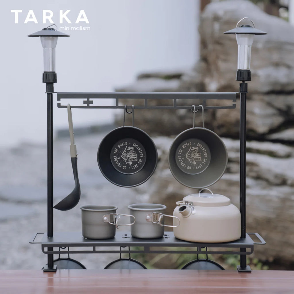 TARKA Camping Shelf Lantern Stand, Tableware Tools Hanging Rack,  Multifunctional IGT Tabletop  Storage Rack Light Holder