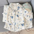 Women's Summer Thin Pajamas with Heart-Shaped Pattern, Short-Sleeved Shorts, Sweet and Cute, Can Be Worn Outside in Summer, Two-Piece Home Wear Set