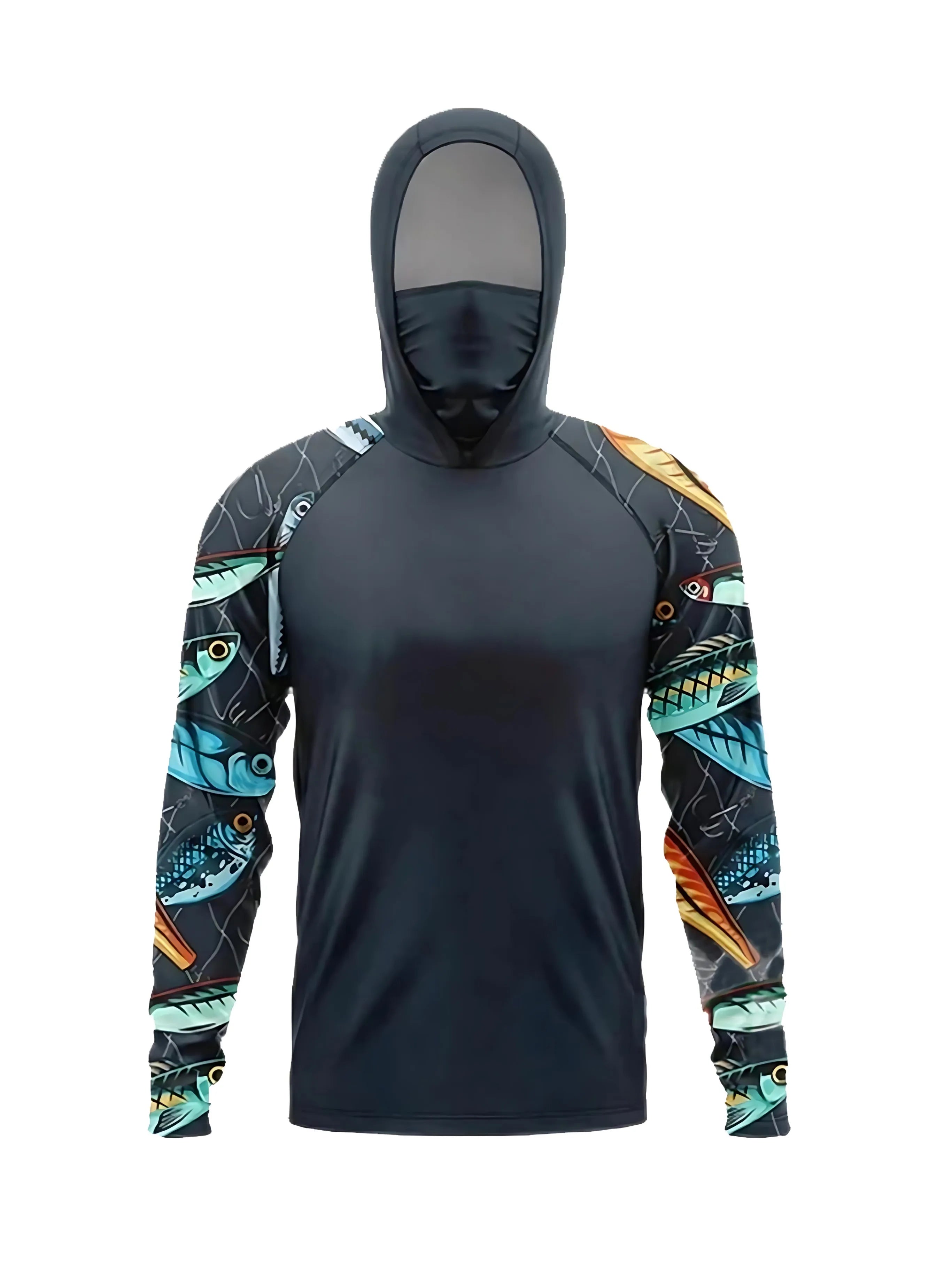 Fishing hooded sweatshirt swimming sun protection UV-blocking mask fish-shaped top equipment set hat-wearing fishing attire