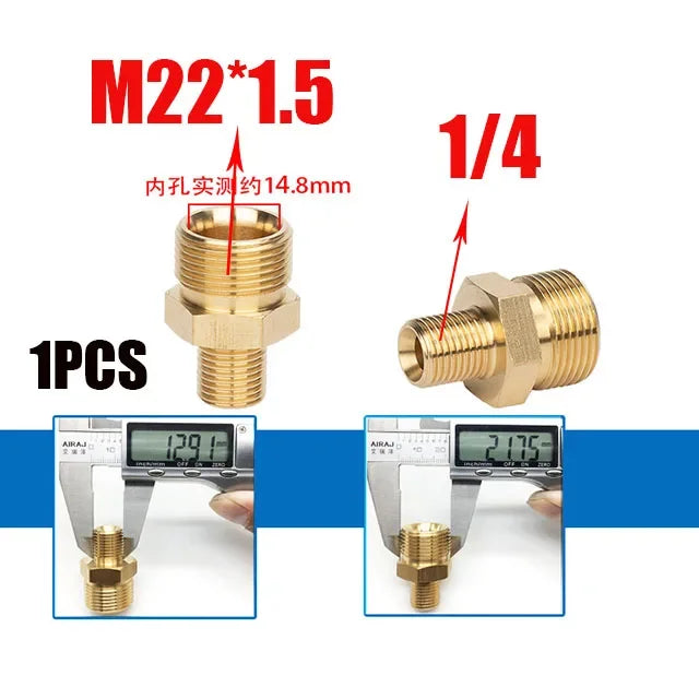 Reducing Brass Fitting 3/8" 1/2" M14 M18 M22 Thread Connector Male Female Adaptor Pressure Washer Gun Hose Connector
