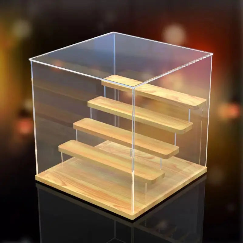 Solid Wood Step Figure Display Cabinet Transparent Acrylic Display Box For Toys, Car Models, Action Figures Storage And Display